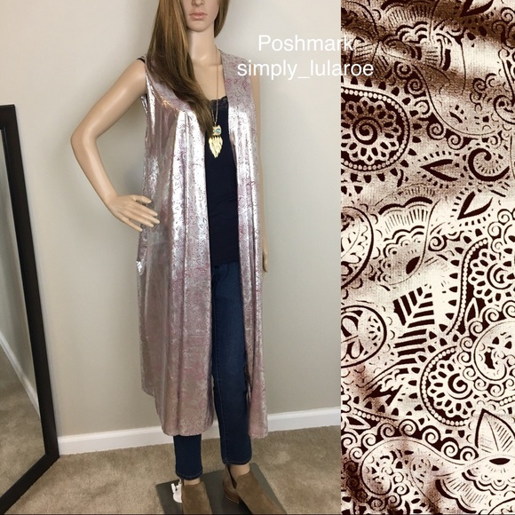 LuLaRoe Elegant Foil Lace Print Joy Vest - Picture 1 of 6
